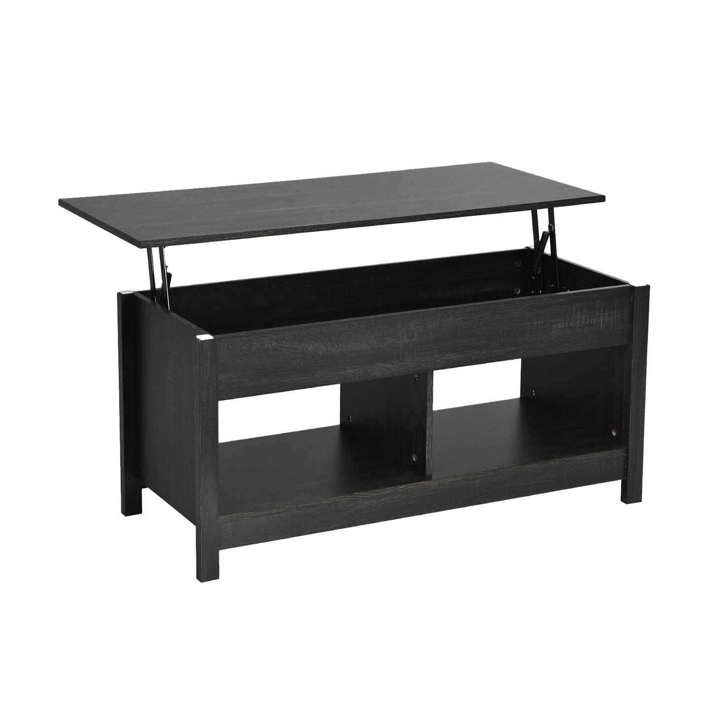 Adjustable Lift Top Coffee Table with Hidden Storage and Lower Shelves in Black
