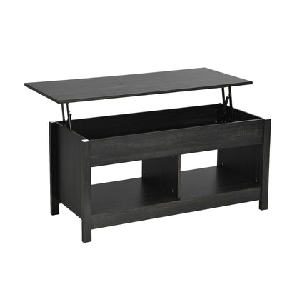Adjustable Lift Top Coffee Table with Hidden Storage and Lower Shelves in Black