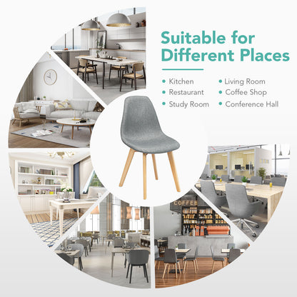 Modern Dining Chairs with Fabric Cushions and Wooden Legs, Set of 4