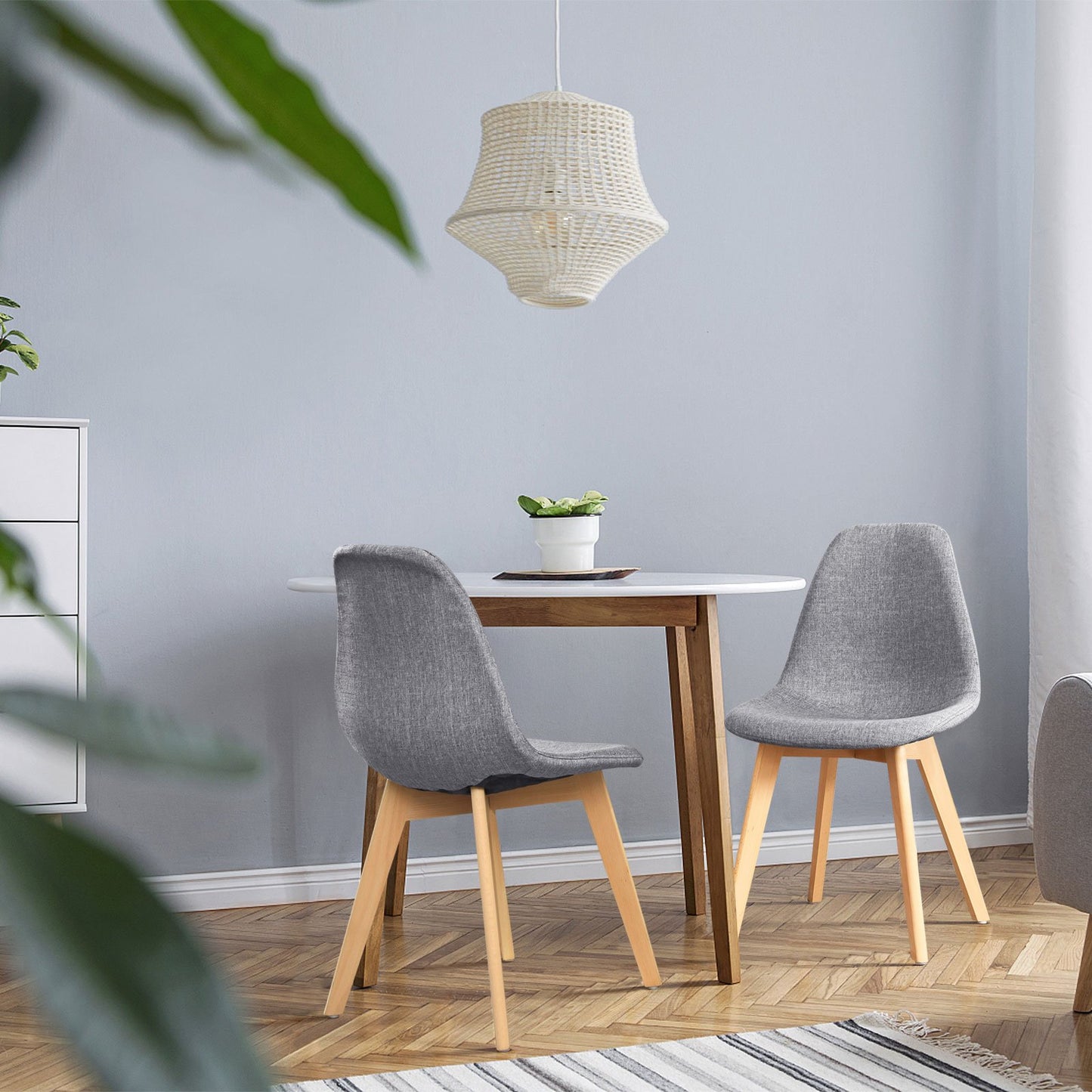 Modern Dining Chairs with Fabric Cushions and Wooden Legs, Set of 4