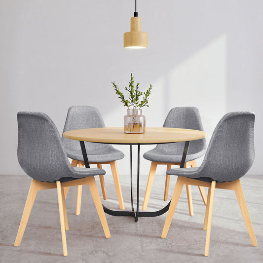 Modern Dining Chairs with Fabric Cushions and Wooden Legs, Set of 4