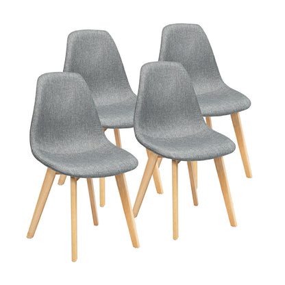Modern Dining Chairs with Fabric Cushions and Wooden Legs, Set of 4