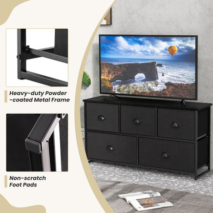 Modern Wood Storage Dresser with Fabric Drawers, Compact Organizer Cabinet – Black