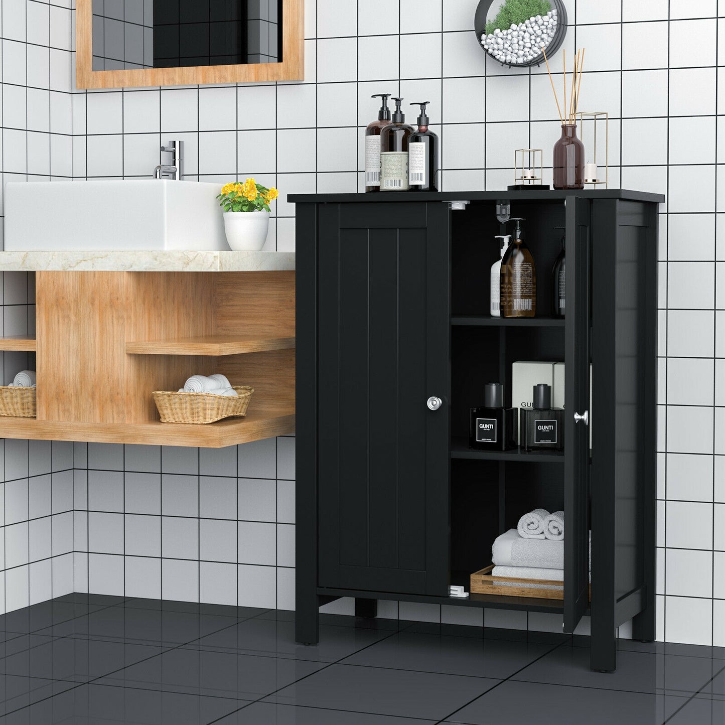 3 Tier 2-Door Bathroom Storage Cabinet Space Saver