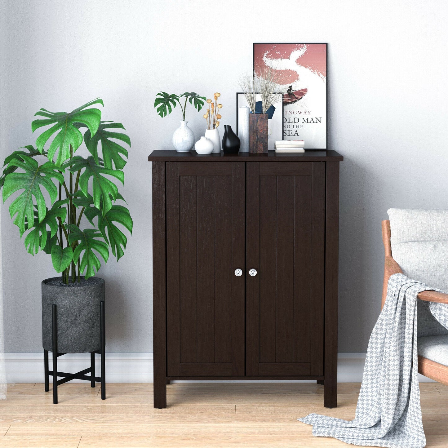 3 Tier 2-Door Bathroom Storage Cabinet Space Saver