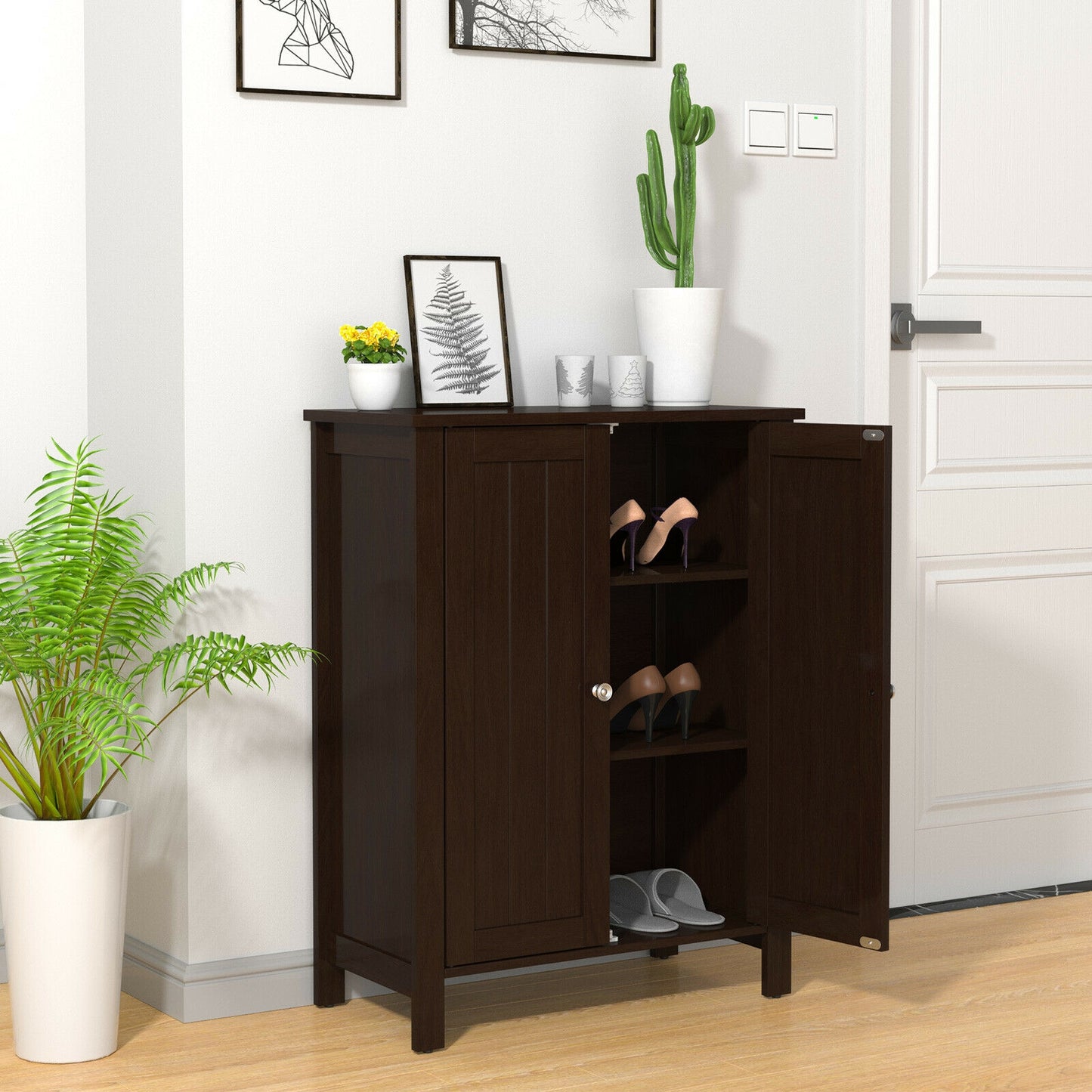 3 Tier 2-Door Bathroom Storage Cabinet Space Saver