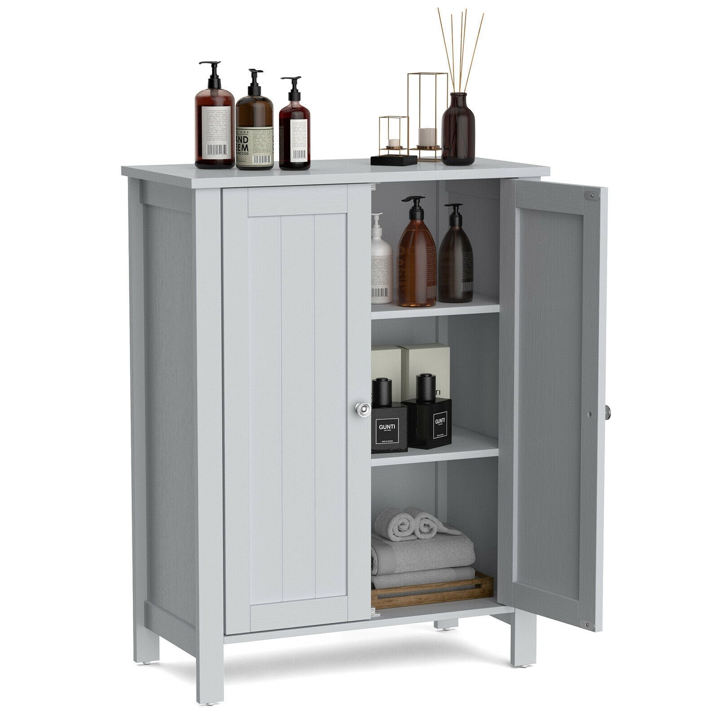 3 Tier 2-Door Bathroom Storage Cabinet Space Saver