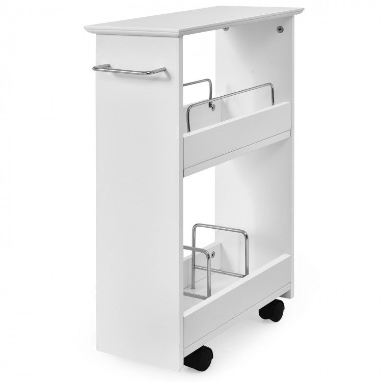 Slim Rolling Bathroom Storage Cabinet with 3 Tier Shelves & 360° Swivel Casters
