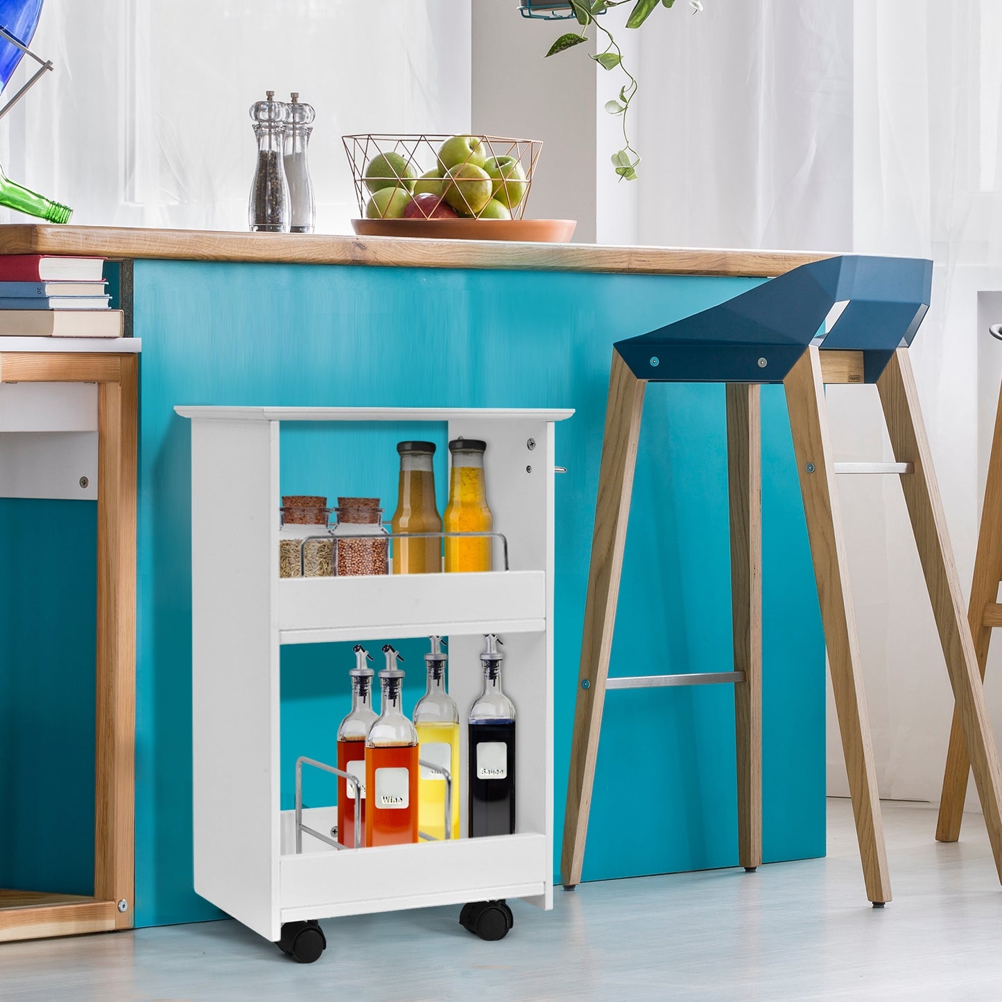 Slim Rolling Bathroom Storage Cabinet with 3 Tier Shelves & 360° Swivel Casters