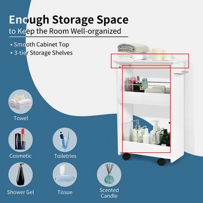 Slim Rolling Bathroom Storage Cabinet with 3 Tier Shelves & 360° Swivel Casters