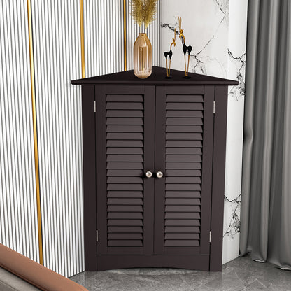 Corner Storage Cabinet with Shutter Doors - Freestanding Bathroom Organizer