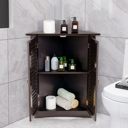 Corner Storage Cabinet with Shutter Doors - Freestanding Bathroom Organizer