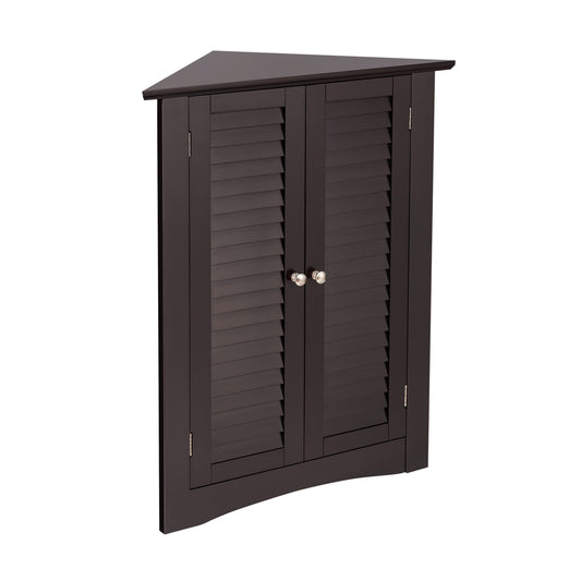 Corner Storage Cabinet with Shutter Doors - Freestanding Bathroom Organizer