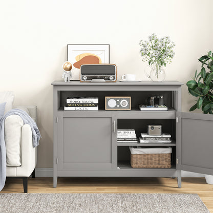 Modern Wooden Kitchen Storage Cabinet with Double Doors and Open Shelf - Grey