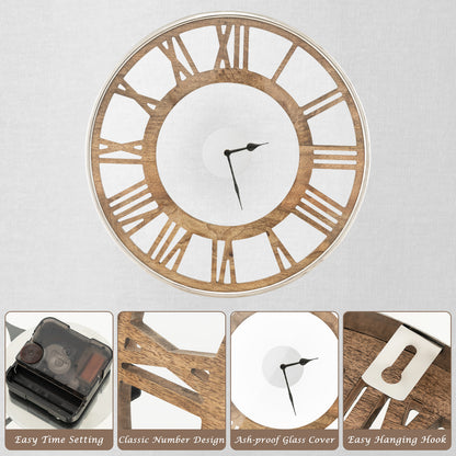 16 Inch Silent Quartz Wall Clock with Classic Roman Numerals and Elegant Frame