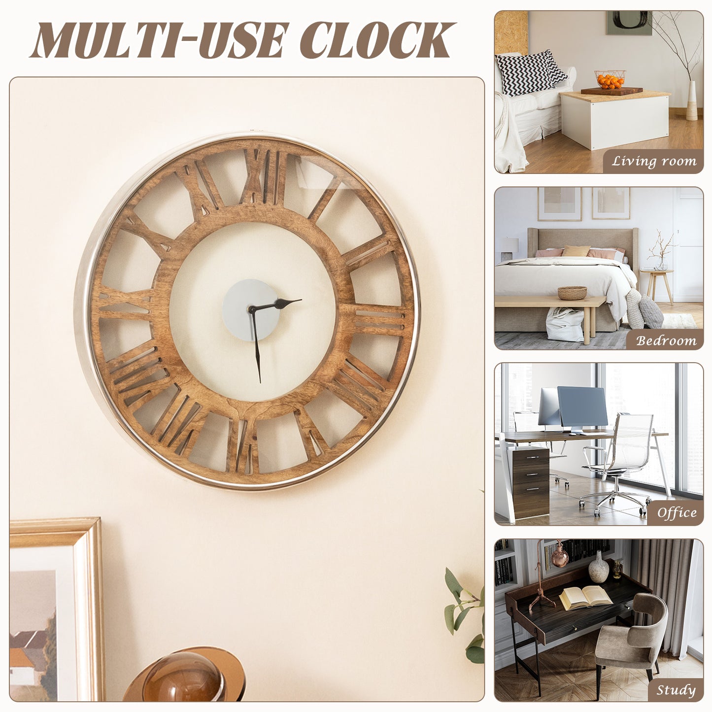 16 Inch Silent Quartz Wall Clock with Classic Roman Numerals and Elegant Frame