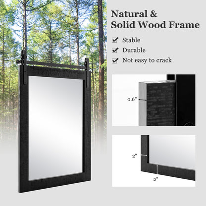 30 x 22 Inch Rustic Wall-Mounted Mirror with Solid Wood Frame and Metal Bracket - Black