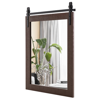 30 x 22 Inch Rustic Wall-Mounted Mirror with Solid Wood Frame and Metal Bracket - Walnut
