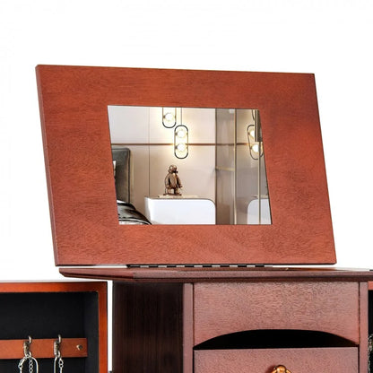 Large Jewelry Organizer Cabinet with 9 Drawers, Side Shelves and Flip-Top Vanity Mirror