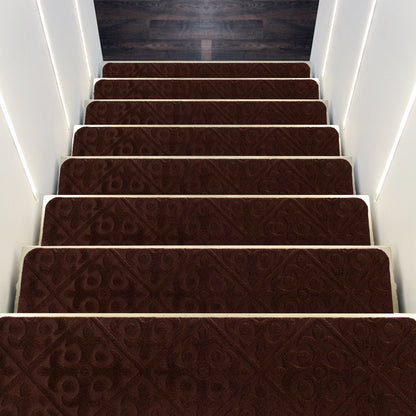 15 Pcs Non Slip Stair Rugs for Safe Comfortable Mats on Wooden Steps - Brown