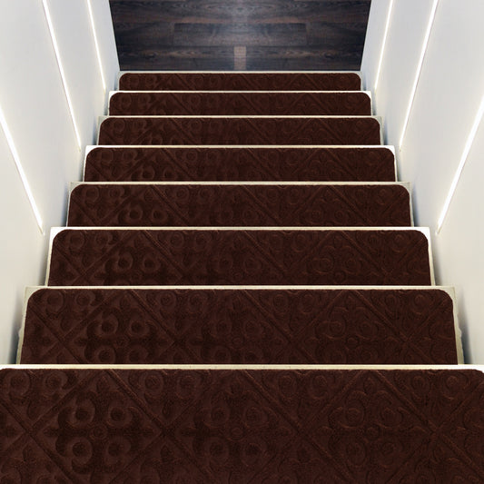 15 Pcs Non Slip Stair Rugs for Safe Comfortable Mats on Wooden Steps - Brown