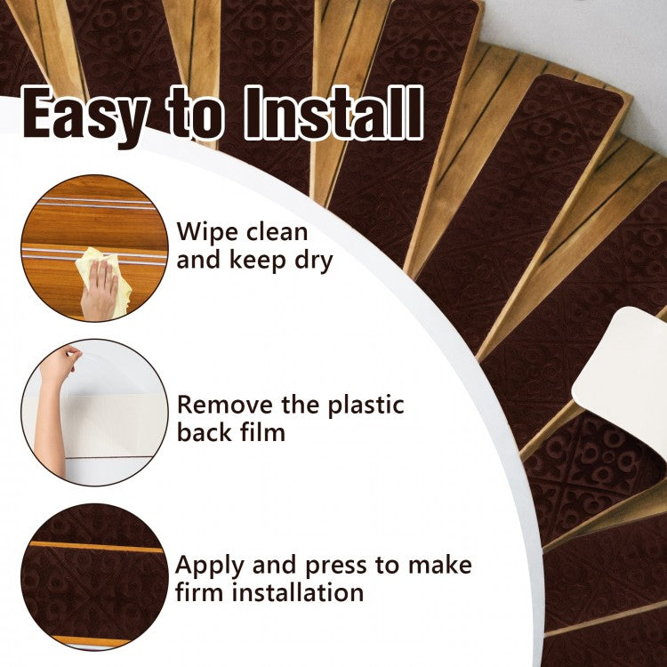 15 Pcs Non Slip Stair Rugs for Safe Comfortable Mats on Wooden Steps - Brown