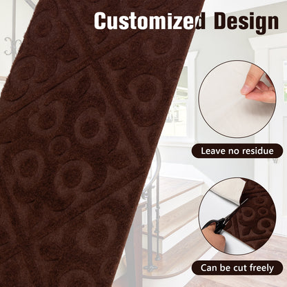 15 Pcs Non Slip Stair Rugs for Safe Comfortable Mats on Wooden Steps - Brown