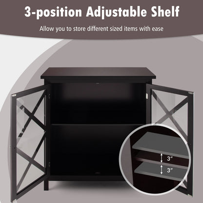 Freestanding Buffet Sideboard Cabinet with Glass Doors and Adjustable Shelf - Brown