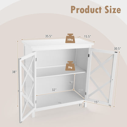 Freestanding Buffet Sideboard Cabinet with Glass Doors and Adjustable Shelf - White