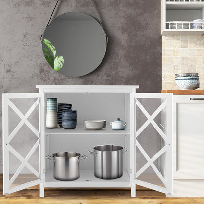 Freestanding Buffet Sideboard Cabinet with Glass Doors and Adjustable Shelf - White