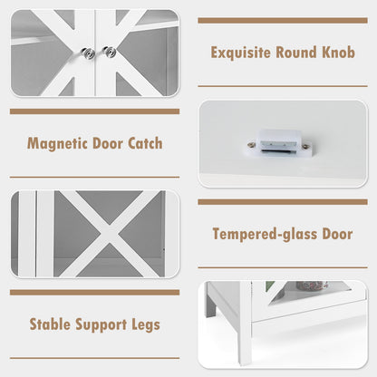 Freestanding Buffet Sideboard Cabinet with Glass Doors and Adjustable Shelf - White