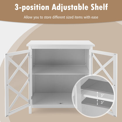 Freestanding Buffet Sideboard Cabinet with Glass Doors and Adjustable Shelf - White