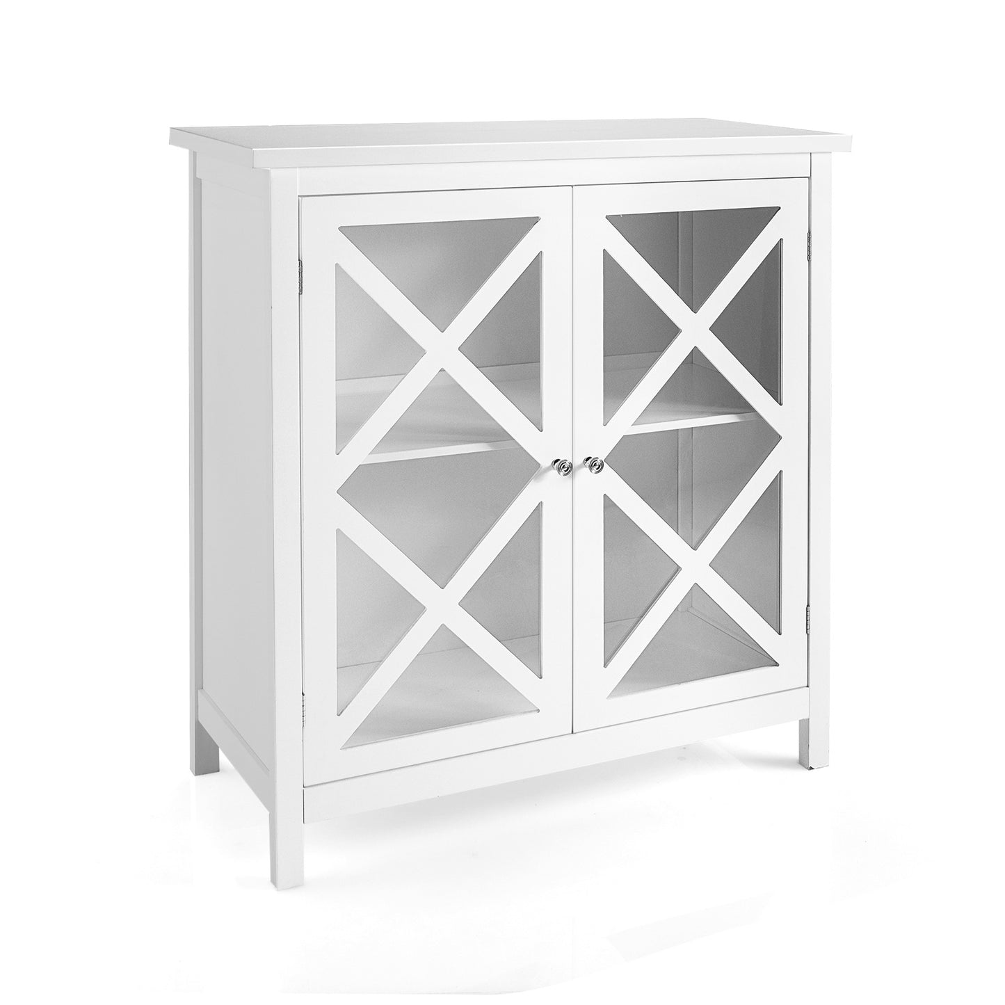 Freestanding Buffet Sideboard Cabinet with Glass Doors and Adjustable Shelf - White