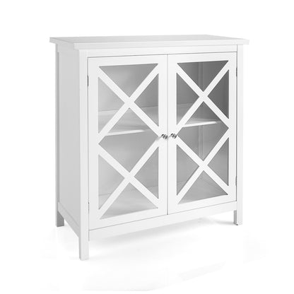 Freestanding Buffet Sideboard Cabinet with Glass Doors and Adjustable Shelf - White