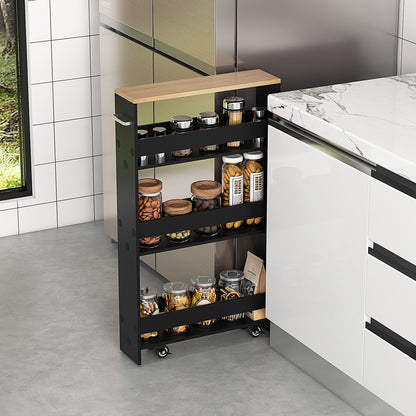 Slim Rolling Kitchen Storage Cart with Mobile Shelves and Handle - Black