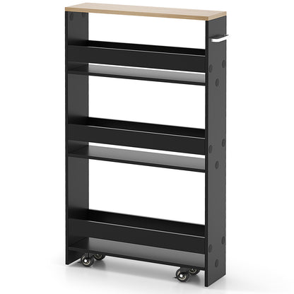 Slim Rolling Kitchen Storage Cart with Mobile Shelves and Handle - Black