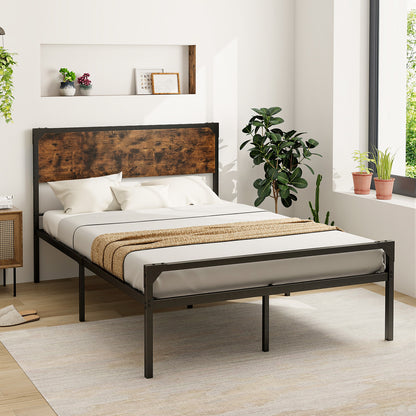 Rustic Metal Platform Bed with Headboard and Footboard - Full Size