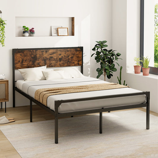 Rustic Metal Platform Bed with Headboard and Footboard - Full Size