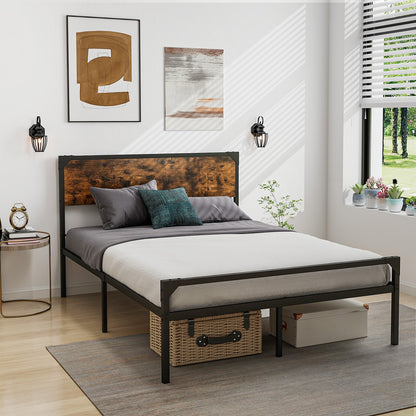 Rustic Metal Platform Bed with Headboard and Footboard - Full Size