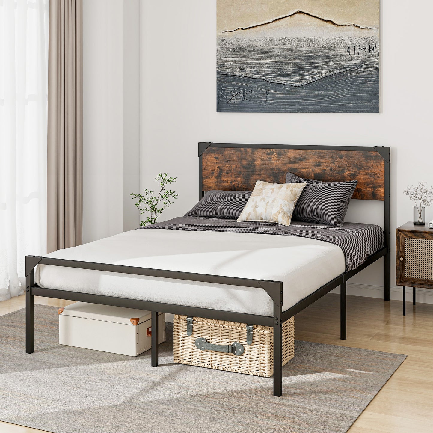 Rustic Metal Platform Bed with Headboard and Footboard - Full Size