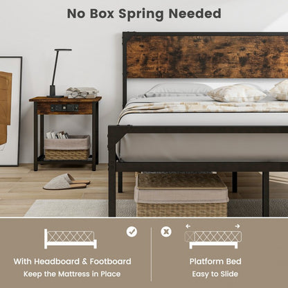 Rustic Metal Platform Bed with Headboard and Footboard - Full Size