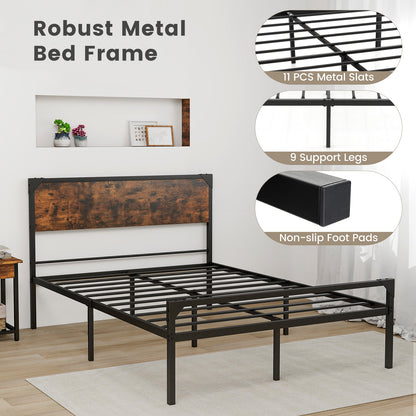 Rustic Metal Platform Bed with Headboard and Footboard - Full Size