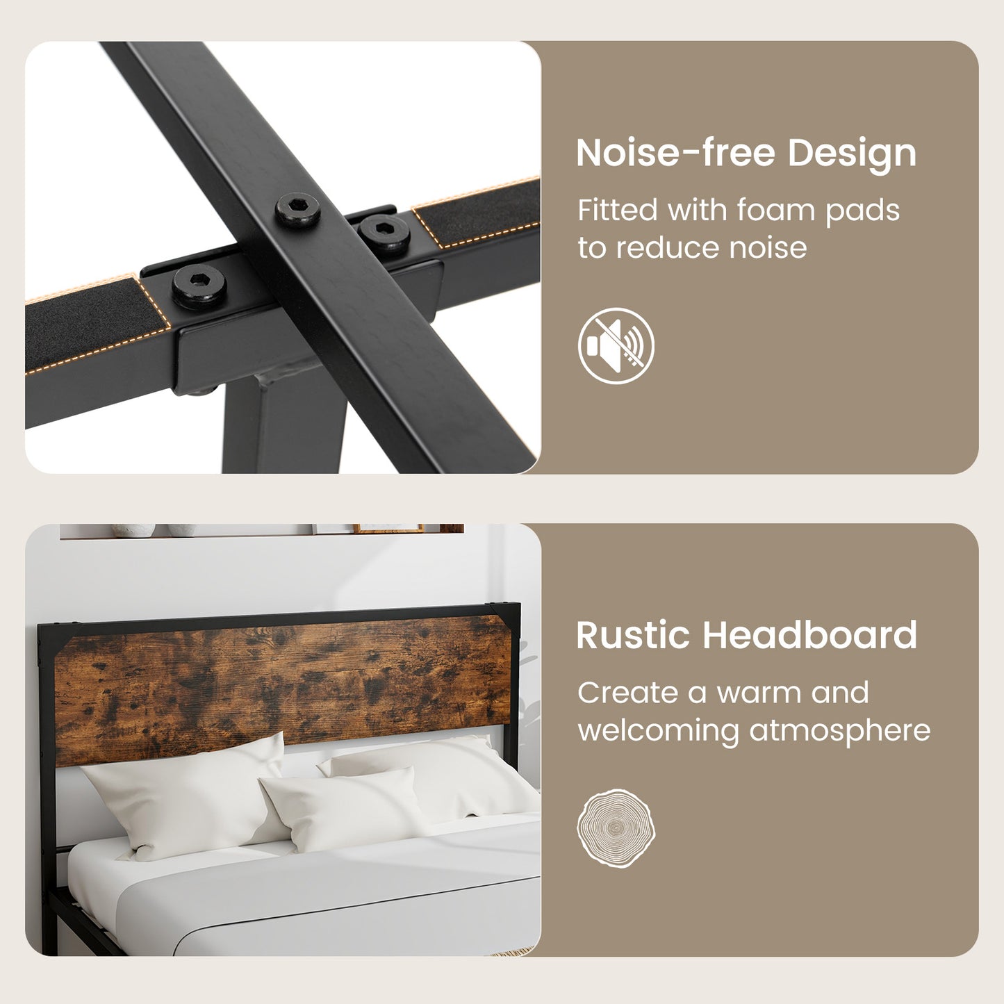 Rustic Metal Platform Bed with Headboard and Footboard - Full Size