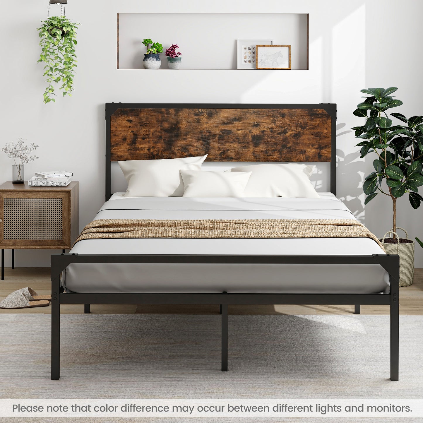Rustic Metal Platform Bed with Headboard and Footboard - Full Size
