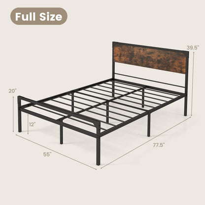 Rustic Metal Platform Bed with Headboard and Footboard - Full Size