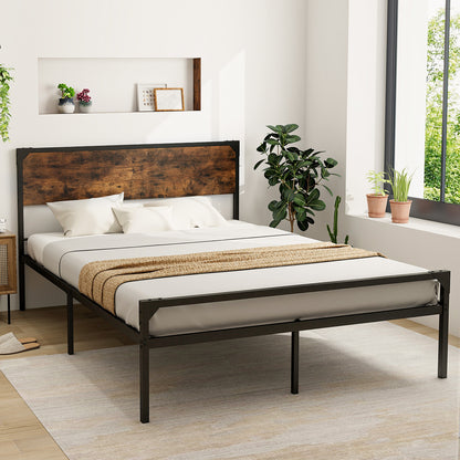 Rustic Metal Platform Bed with Headboard and Footboard - Queen Size