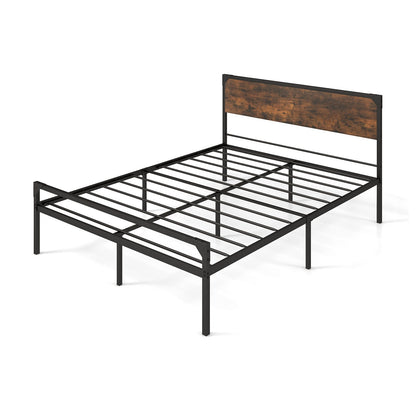 Rustic Metal Platform Bed with Headboard and Footboard - Queen Size