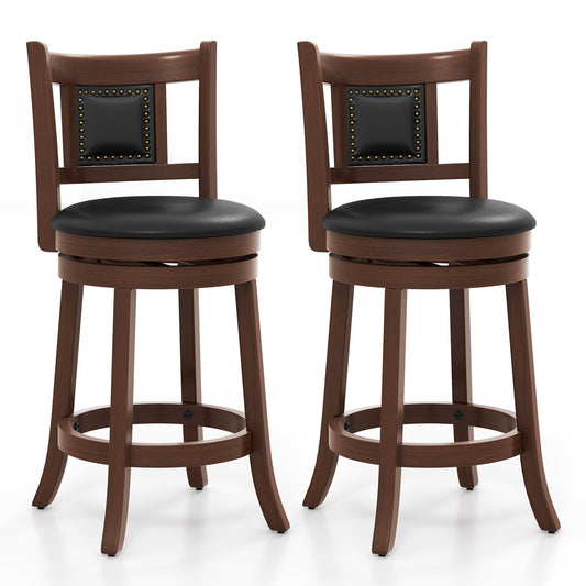 Upholstered Swivel Counter Height Bar Stools Set of 2 with Footrest and Curved Back, 25.5 Inch