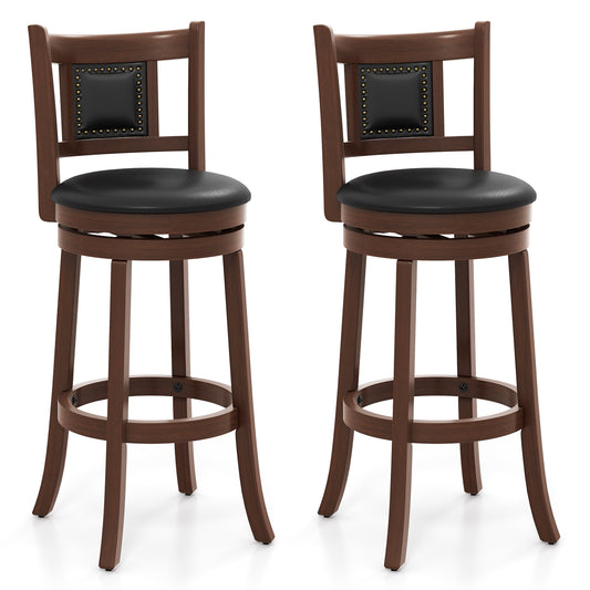 Upholstered Swivel Counter Height Bar Stools Set of 2 with Footrest and Curved Back, 30.5 Inch