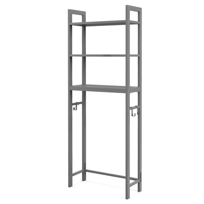 Space Saving Over-The-Toilet Metal Storage Rack with Hooks